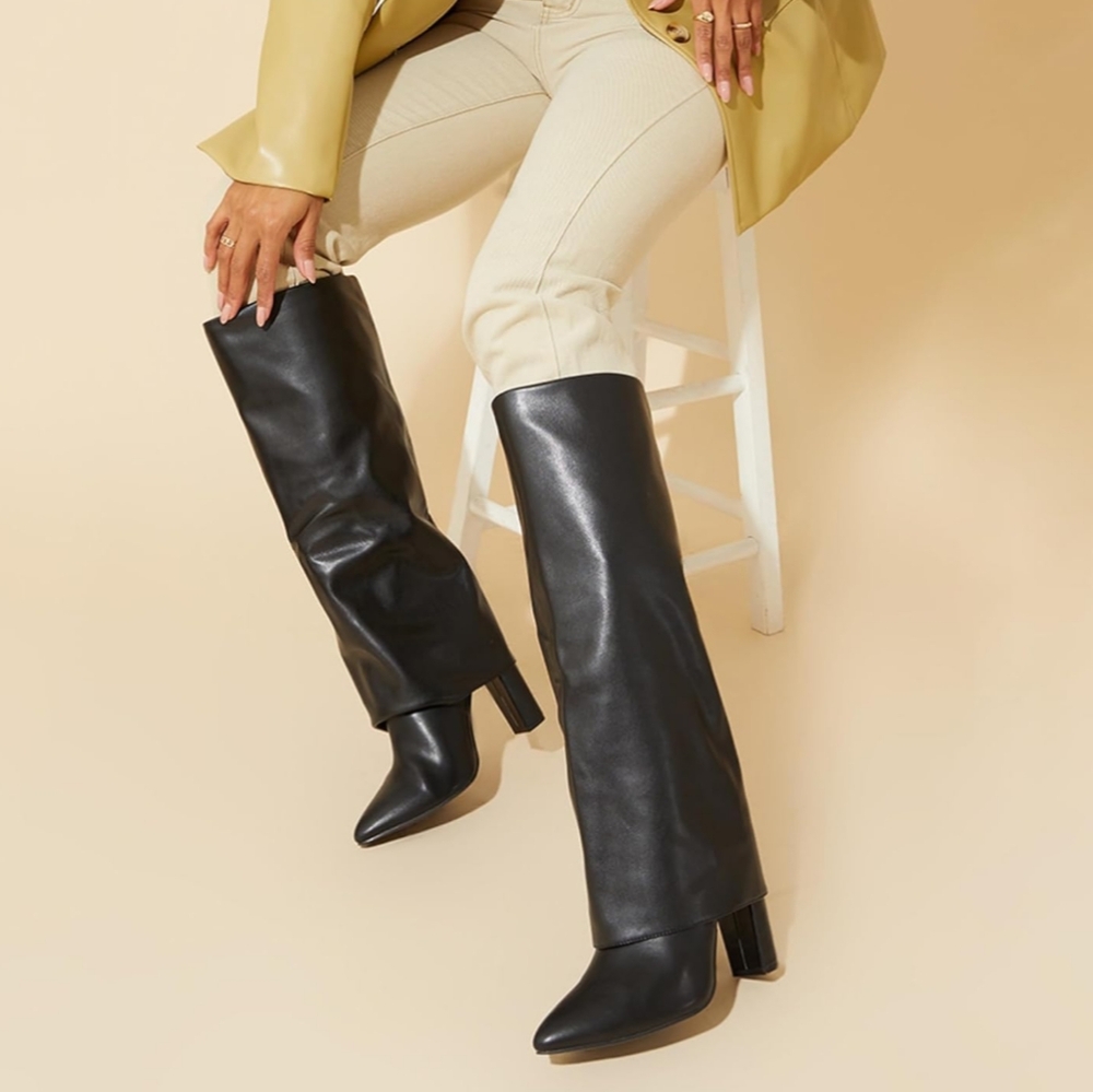 Free People Sleek Black Over the Knee Boots